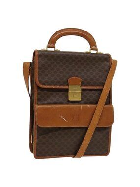 Authentic CELINE Macadam Canvas Shoulder Bag PVC Leather Brown Gold